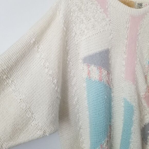 Vintage Lady Lilly White, Pink & Blue Knit Sweater - Picture 7 of 9